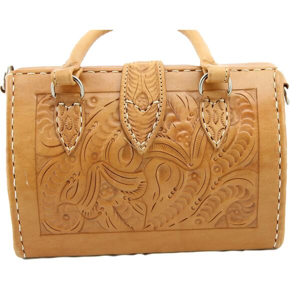 Satchel Saddle Style Hand Tooled Boho Western Cowgirl Chic Leather Purse Bag - Picture 9 of 16